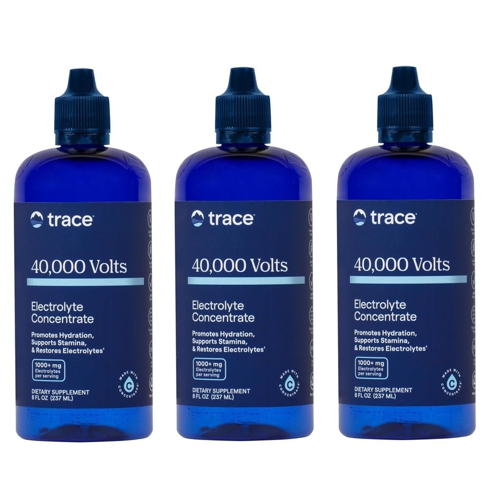 Trace Minerals 40,000 Volts Electrolyte Drops, 3-Pack, 8 fl oz, 144 Serv | 70+ ionic trace minerals, Great Salt Lake sourced, Unflavored concentrate, Supports energy and endurance, Daily hydration