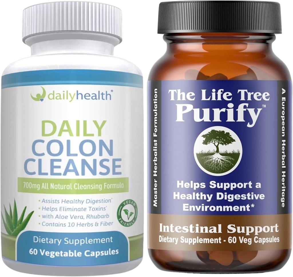 Life Tree Purifica suport intestinal Plus Daily Colon Cleanse Detoxifiere Kit 120 Capsule - Lactobacillus acidophillus - Natural Herbal pentru Digestive Health