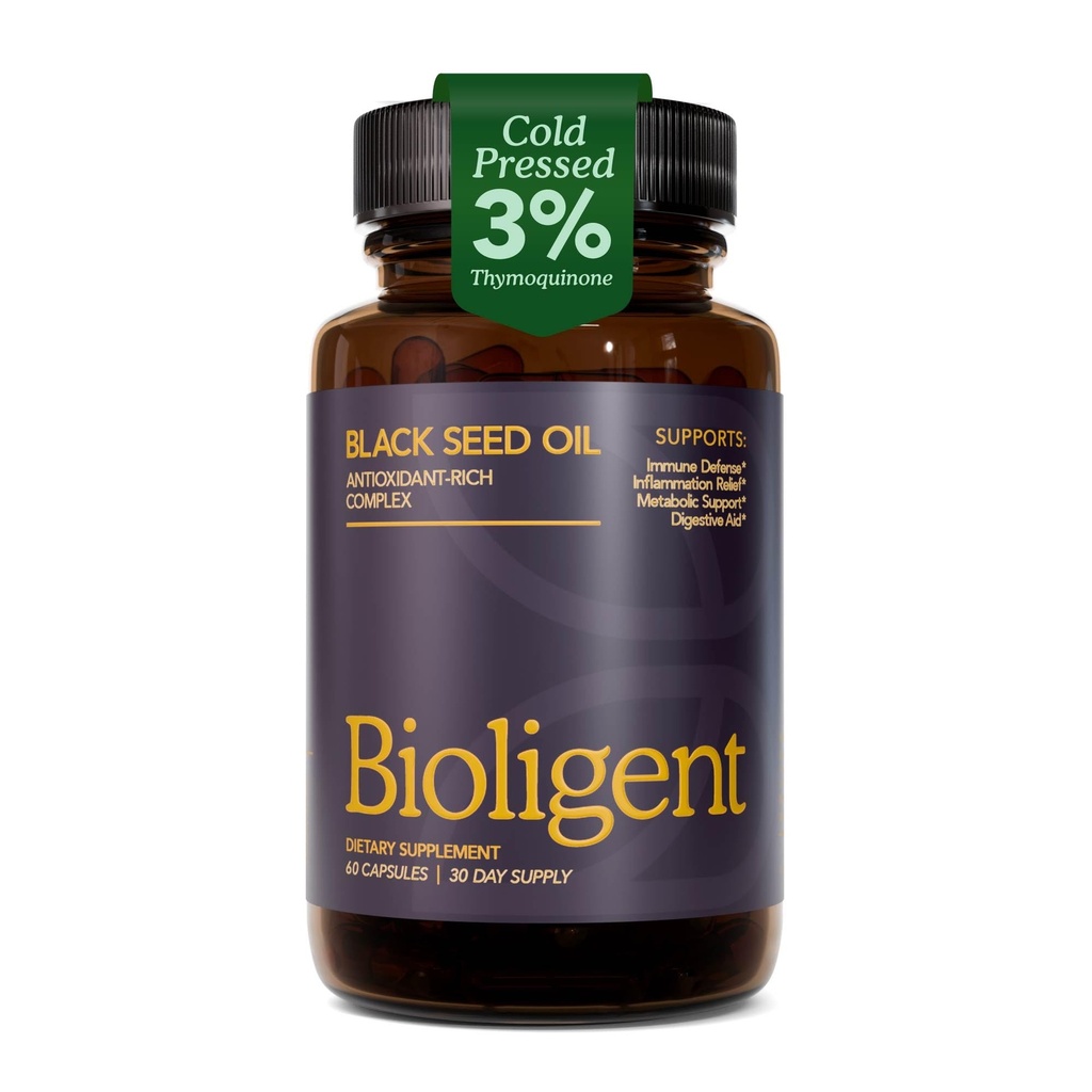 Black Seed Oil Capsules, Cold-Pressed with Thymoquin, Plant-Based Wellness for Digestion, Energy & Daily Balance, Non-GMO, Gluten Free, 30 Capsules, 30 Day Supply