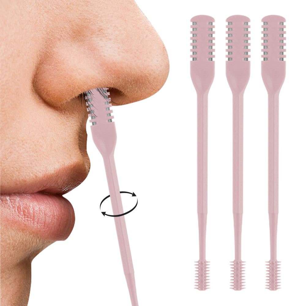 Nasal Hair Cutter, 2025 Double-Sided Nose Hairs Removal, Manual 360° Rotating Nostril Hair Removal Tool, Manual Nose Hairs Cutter, Nasal Hair Trimmer with Ear Picker for Women Men (Pink, 3PCS)
