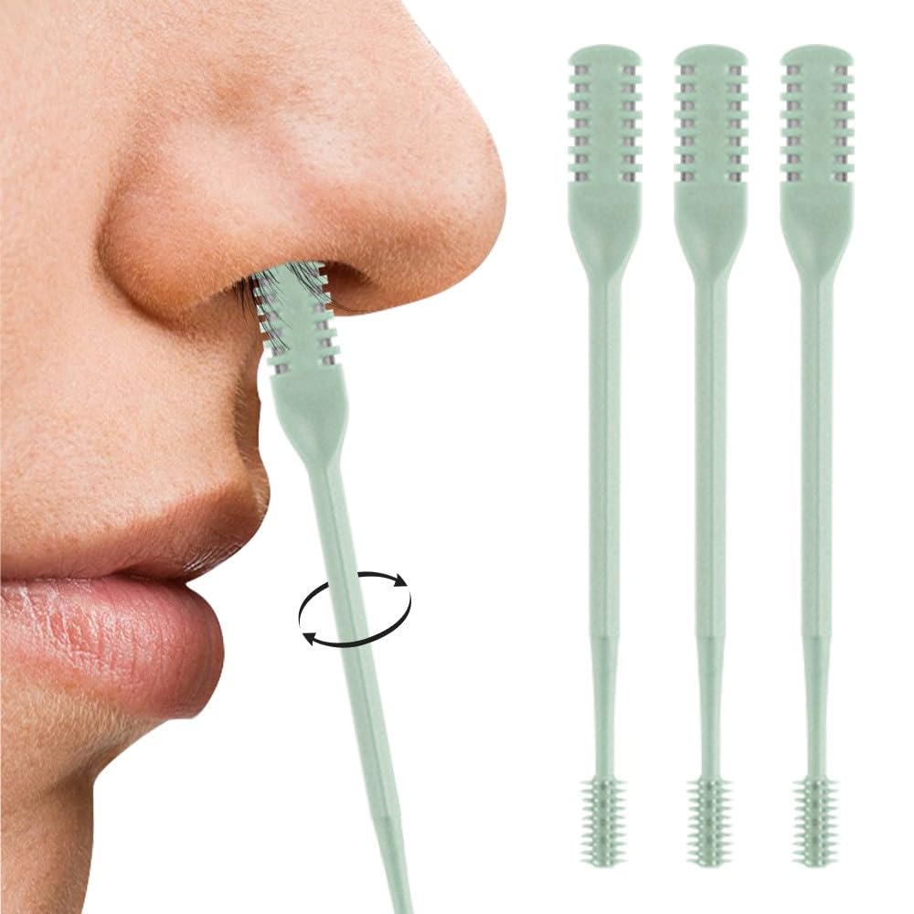 Nasal Hair Cutter, 2025 Double-Sided Nose Hairs Removal, Manual 360° Rotating Nostril Hair Removal Tool, Manual Nose Hairs Cutter, Nasal Hair Trimmer with Ear Picker for Women Men (Green, 3PCS)