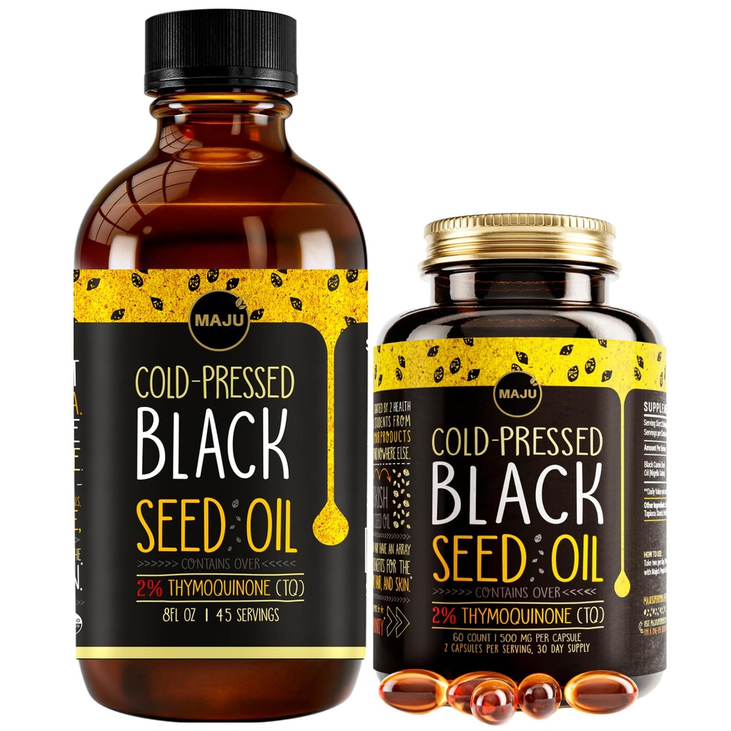 Maju Superfoods Black Seed Oil Liquid & Capsules Bundle