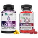 ZHOU Black Seed Oil Capsules & Elderberry Gummies with Vitamin C & Zinc - Black Cumin Seed Oil Cold Pressed, Nigella Sativa, Daily Immune Support Supplement for Women & Men - Pack of 2, 60 Count Each