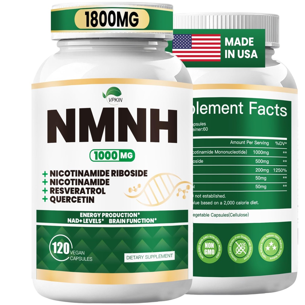 NMNH(Dihydronicotinamide Mononucleotide),NMNH Supplement 1000mg Pure Nicotinamide Mononucleotide,NAD High Purity Supplement Alternative,for Energy,Focus,Non-GMO, Gluten Free,110 Capsules