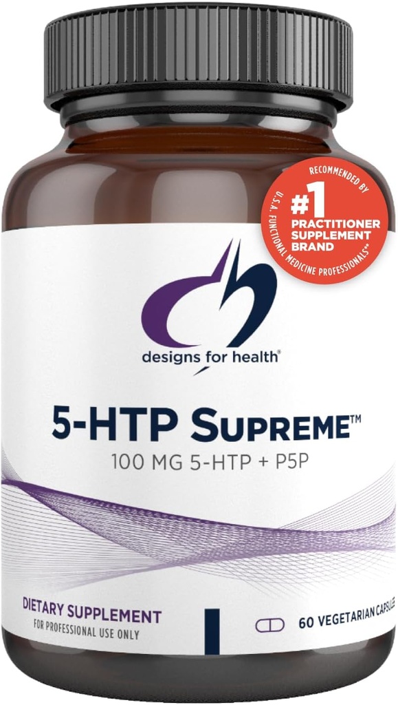 Design-uri pentru sănătate 5-HTP 100mg cu vitamina B6 (P-5-P) - 5-HTP Supreme 100 mg Supliment - Serotonină Precursori pentru a ajuta la susținerea Mood sănătos + Appetite (60 capsule)