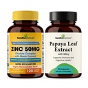 SANDHUHERBALS Zinc 50mg Bundle with Papaya Leaf Extract Capsules (120 Count Each) | Supports Immune Health for Men & Women