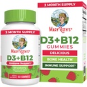 MARYRUTH'S Vitamin D3 + B12 Gummies for Ages 4+ | Bone Health | Immune Support | Energy Metabolism | Cognitive Function | Vegan | Non-GMO | Gluten Free | 60 Servings | 2 Month Supply