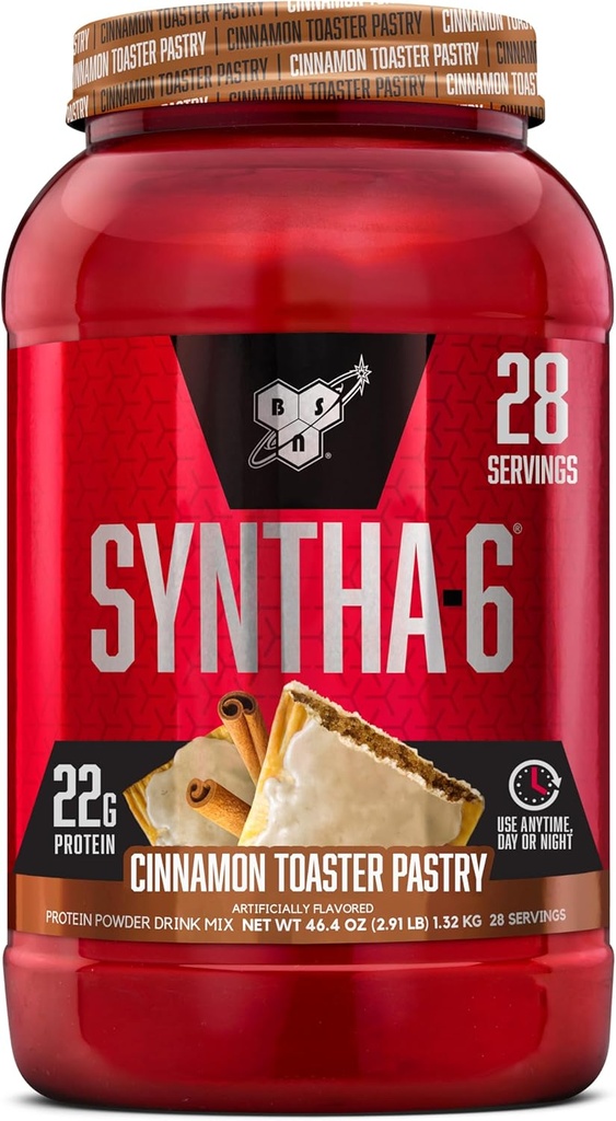 BSN SYNTHA-6 Pulbere de proteine Premium cu 6g de Fibră, Proteină Whey, Micellar Casein, Proteină Lapte Izolat Blend, 5g Fat, Scorțișoară Toaster Paste, 28 Serviri (Packing May Vary)