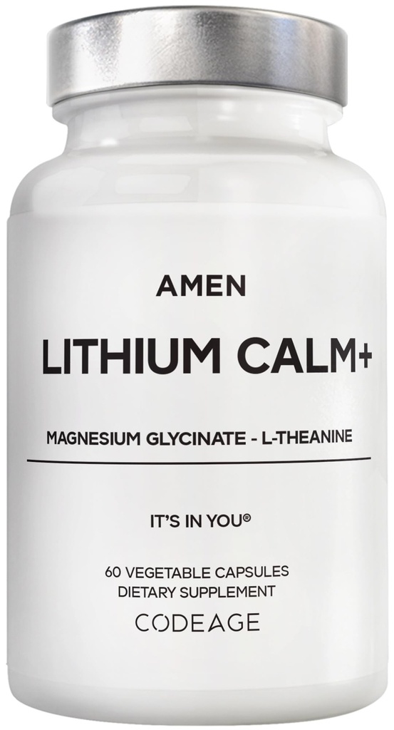 Amen Lithium Calm+ Supplement - Lithium Orotate Pills with Magnesium Glycinate & Oxide, L-Theanine - Gluten-Free, Non-GMO - 60 Capsules
