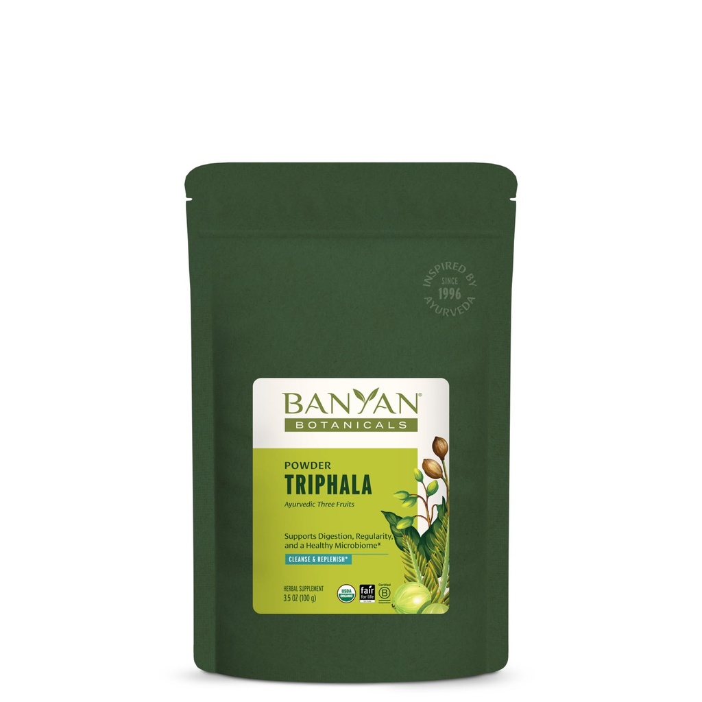 Banyan Botanicals Organic Triphala Powder – Daily Digestive Support & Gentle Colon Cleanse – Pure Amla, Haritaki & Bibhitaki for Gut Microbiome Health & Regularity – 3.5 oz – USDA Organic