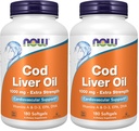 NOW Foods Supplements,Cod Liver Oil,Extra Strength 1,000 mg with Vitamins A & D-3,EPA,DHA,180 Softgels,(Pack of 2)