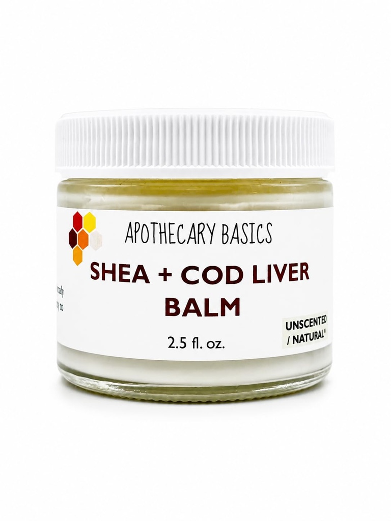 Organic Shea Butter & Cod Liver Oil Ointment - Handmade Skin Balm with Vitamins A & D - Moisturizing Balm for Dry Skin - 2.5 oz