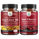 Bundle of Icelandic Wild Caught Cod Liver Oil Softgels - Fish Omega 3, EPA, DHA, Vitamin D & A and Extra Strength Tart Cherry Capsules - Tart Cherry Extract for Uric Acid Cleanse Kidney Support