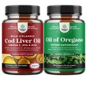 Bundle of Icelandic Wild Caught Cod Liver Oil Softgels - Fish Omega 3, EPA, DHA, Vitamin D & A and Wild Oregano Oil Softgels - Super Concentrated Oil of Oregano Softgels for Gut and Healthy Heart