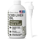 Pure Cod Liver Oil for Dogs - 16 oz - Contains Omega 3, Omega 6, Vitamin A, and Vitamin D to Reduce Itching and Promote Skin and Coat, Heart, Joint, and Immune Health - Pump Cap Bottle
