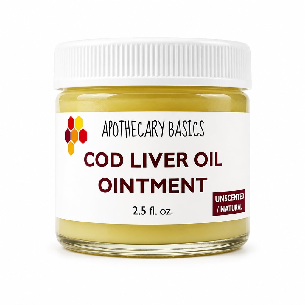Cod Liver Oil Ointment - Handmade Traditional Skin Balm with Vitamins A & D - Rich Moisturizing Ointment for Dry Skin - Original Formula - 2.5 fl oz