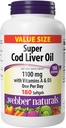 Webber Naturals Super Cod Liver Oil Softgels with Vitamin A & Vitamin D, 1100 mg Cod Liver Fish Oil per Softgel, 180 Softgels, Value Size, Dairy, Gluten & Shellfish Free, Immune Support