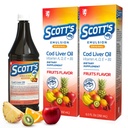 SCOTT'S EMULSION Original Cod Liver Oil Liquid for Kids, Fruits Flavor, Rich in Omega 3 Fish Oil, Vitamin D, A, E, B1 for Growth, 2-Pack, 6.5 Fl Oz