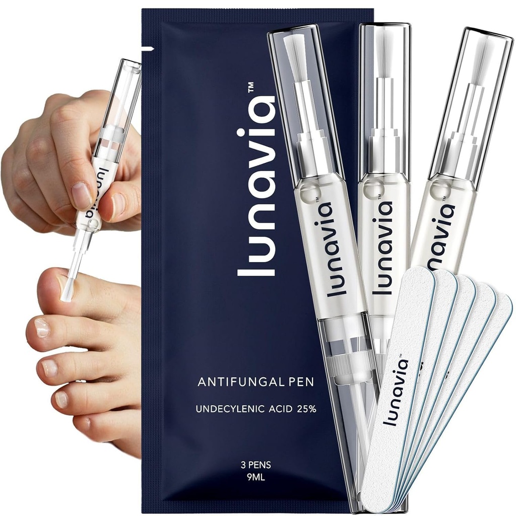 Lunavia Antifungal Pen – Cures Most Athlete’s Foot, Jock Itch, and Ringworm - 25% Undecylenic Acid with added Tea Tree, Jojoba, Clove Bud Oils & Aloe - 3-Pack Twist Pen (9ML Volume)