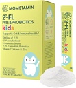 MOMSTAMIN 2'-FL HMO Prebiotics & Probiotics for Kids, 1000mg 인간 우유 Oligosaccharide 2'-FL 분말, 특허 11 Strains, 건강한 Gut Microbiome, 면역 & 소화 보충교재, IBS 기복 - 30의 지팡이