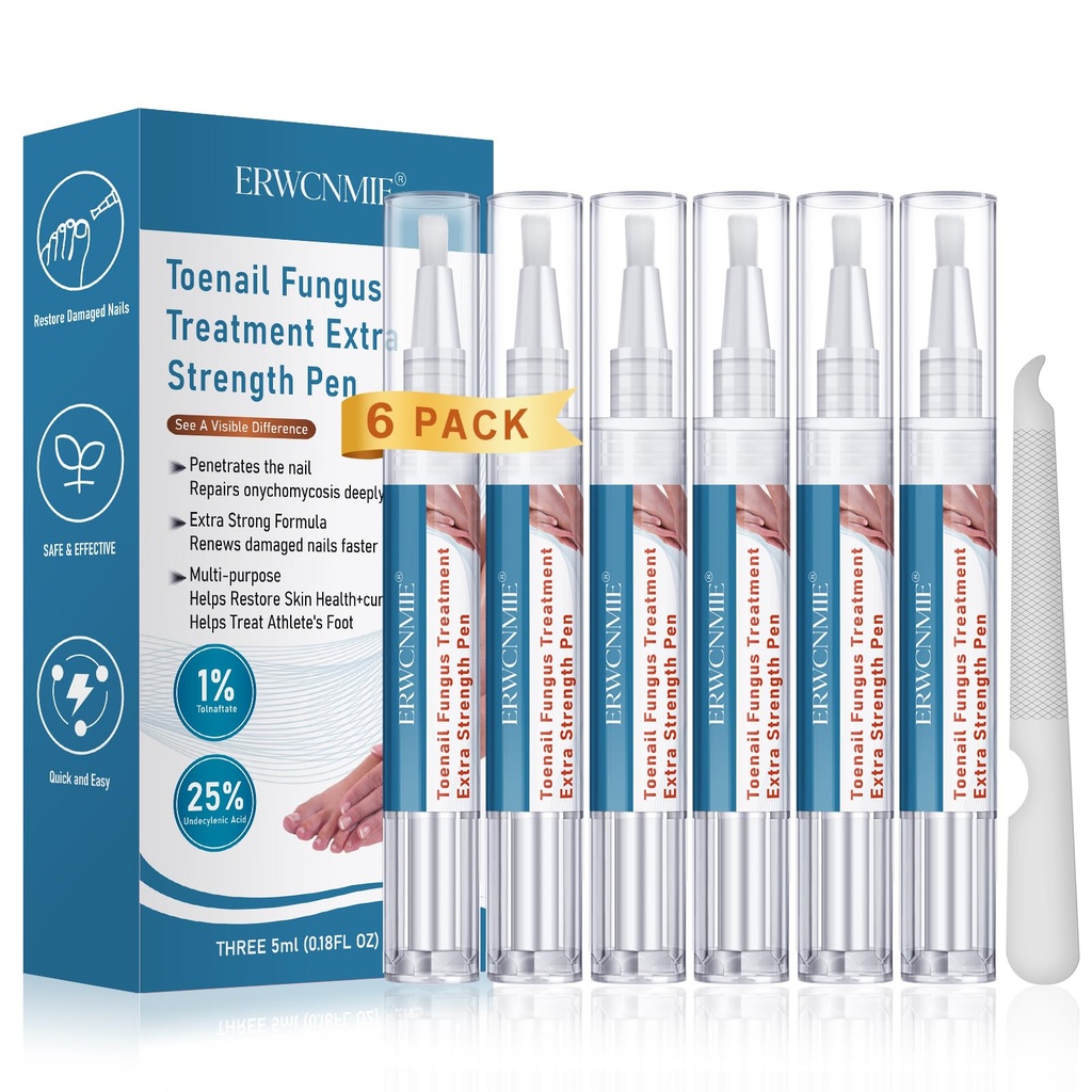 Toenail Fungus Treatment Extra Strength, Fungi Nail Pen, 25% Undecylenic Acid, Ingrown toenail treatment, Repairs Yellow Thick Brittle Toe and foot fungus treatment extra strength - 6Pcs
