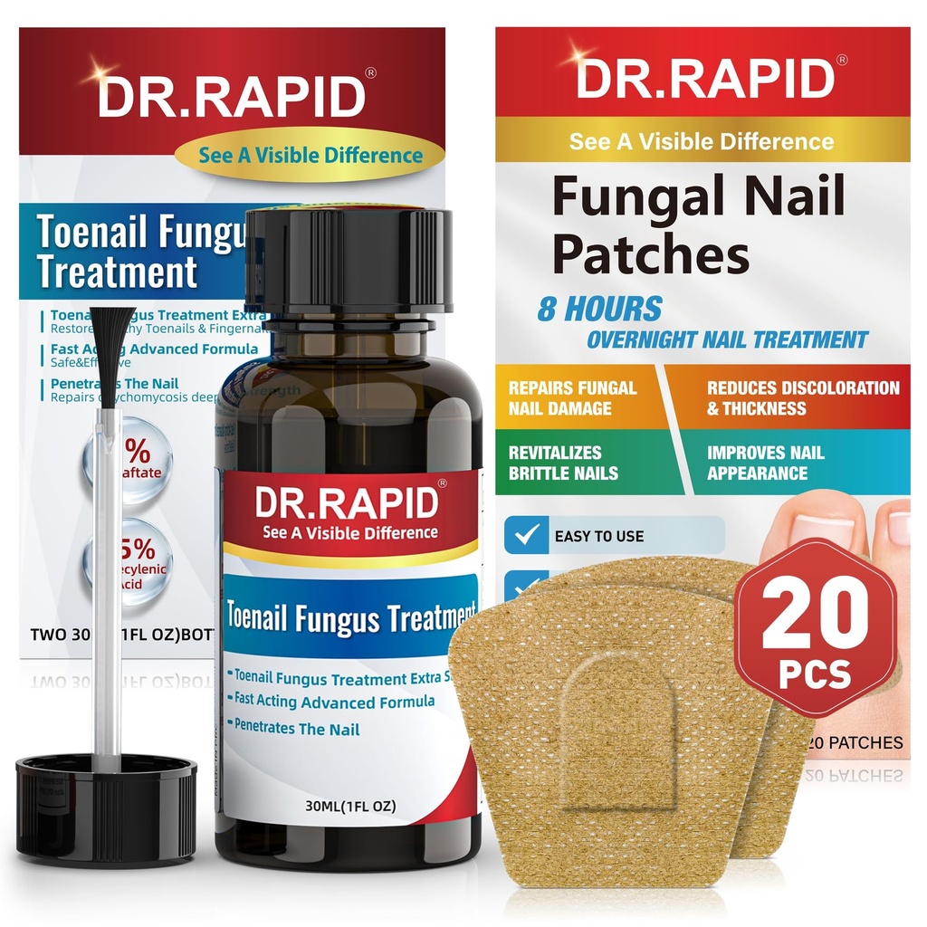 Toenail Fungus Treatment Extra Strength - 30mL Toenail Fungus Treatments Liquid & 20 Fungal Nail Patches Nail Repair for Damaged Nails, for Fungi Nails, Athletes Foot - Nail Care Kit