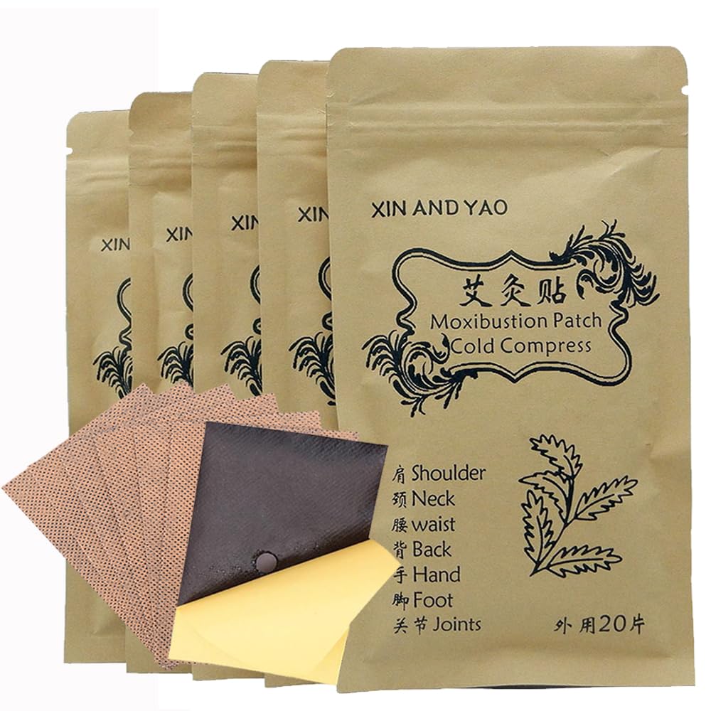 100pcs Mugwort Leaf Pads Moxibustion (Artemisia argyi) Herbal Cold Heat Patches Foot Pads Knee Cervical Plaster for Muscle, for Neck, Waist, Back, Joints, Wrist (7 X 10cm)