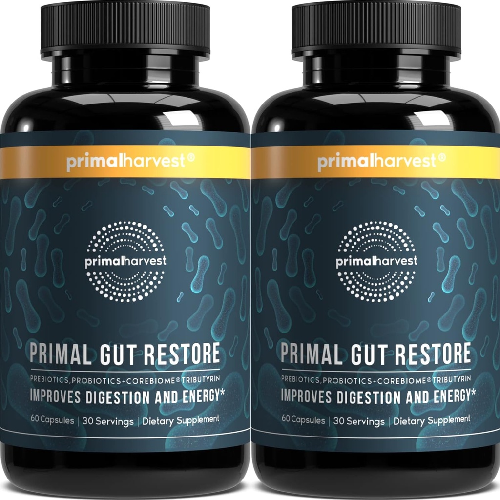 Primal Harvest 2 Pack, שחזור עבור Gut Health, פרימל Gut להחזיר w/POSTbiotics, Prebiotics ו-Probiotics for Women and Men, 60 CT - Digest, Colony ניקוי קולני, Helps Leaky Gut Fix