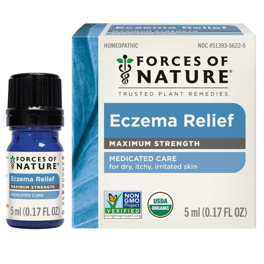 Forces of Nature Eczema Control, Sensitive, Dry and Itchy Skin Relief, Steroid-Free Skin Care for Flare-Ups, Eczema Treatment for Adults, Organic Homeopathic Medicine, Fast-Acting, 0.17 FL OZ