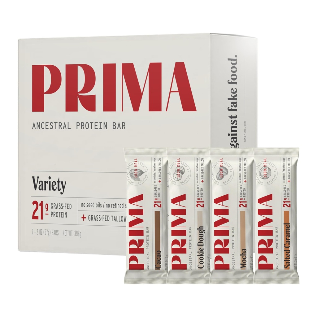 PRIMA Ancestral Protein Bar | Grass-Fed Protein Bars Variety Pack 7-Pack | 21g Protein | Animal-Based | No Seed Oils | Gluten-Free