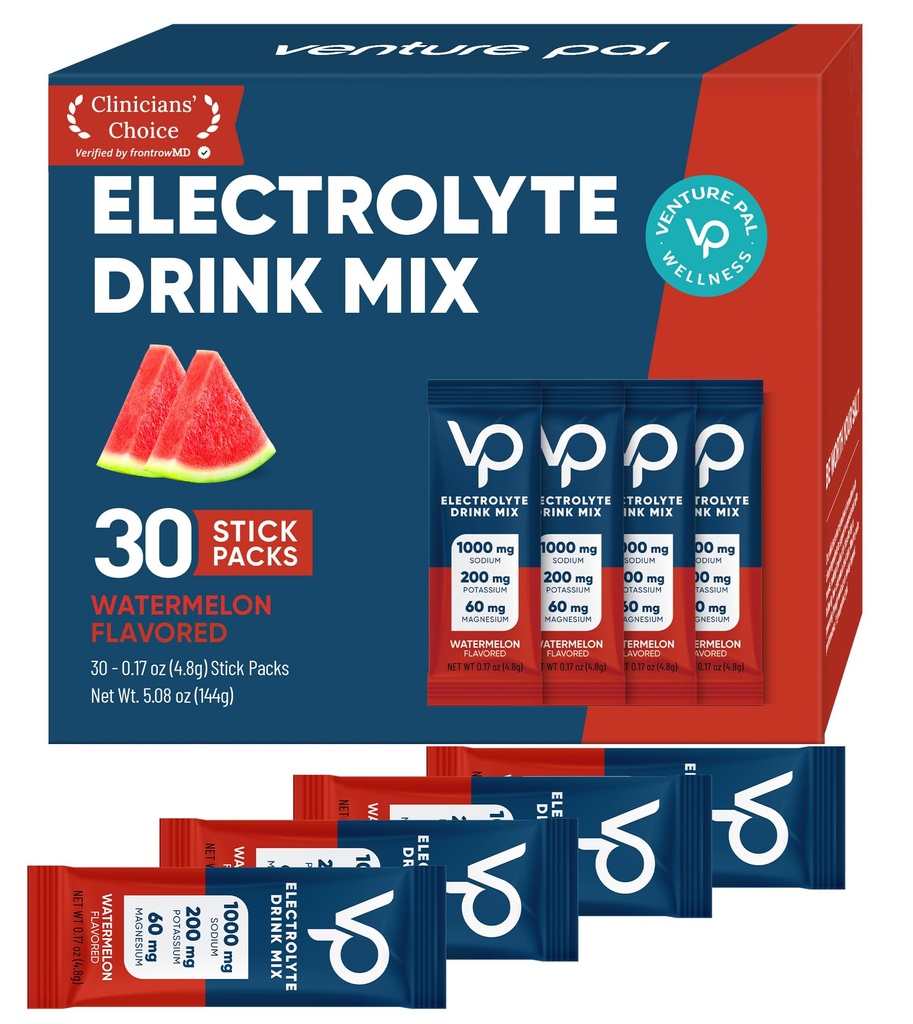 Venture Pal High Sodium Sugar-Free Electrolyte Powder Packets - Hydration Packets with Sodium, Potassium & Magnesium | Zero Calories | Keto, Vegan, and Paleo Friendly | 30 Sticks