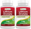 Best Naturals Lithium Orotate 5 mg 180 Capsules - Non GMO - Gluten Free (Pack of 2)