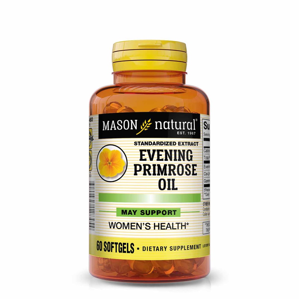 MASON NATURAL Evening Primrose Oil 1000 mg, Hormonal Balance & Skin Support for Women, Rich in Omega,6 GLA & LA, PMS & Menopause Relief Supplement, 60 Softgels