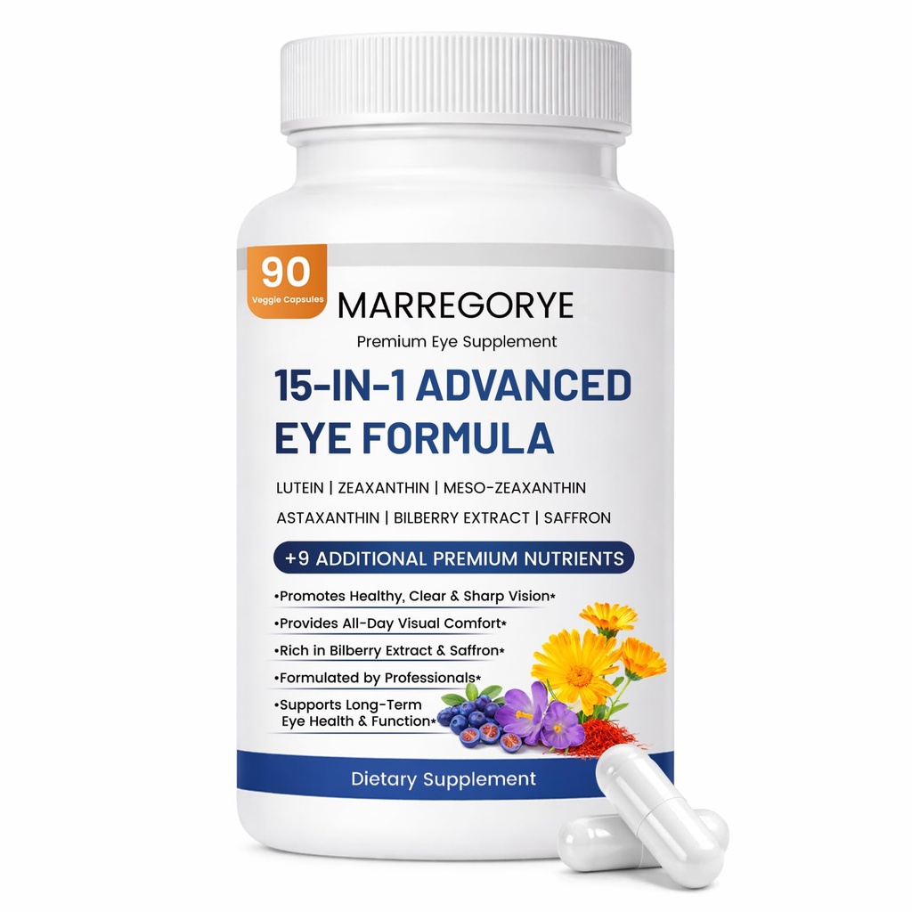 Neurobella Eye Supplement for Digital Eye Strain & Night Driving Clarity 15-in-1 Advanced Eye Formula with All 3 Carotenoids (Lutein, Zeaxanthin), Bilberry and Saffron Eye Vitamins, 90 Count