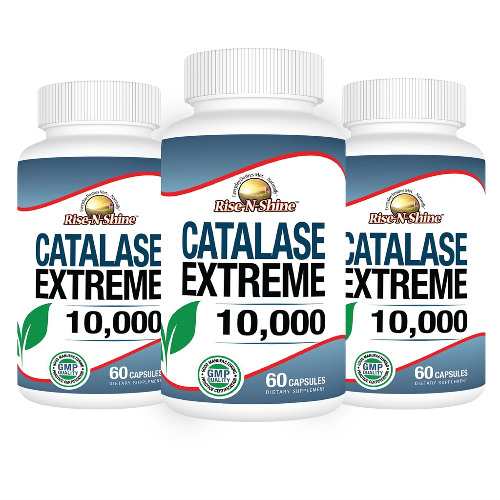 Rise-N-Shine Catalase Extreme Supplement 10,000 with Saw Palmetto, Biotin, Fo-Ti, PABA - Hair Supplements for Strong Hair - 180 Capsules - Pack of 3 (90-Day Supply)