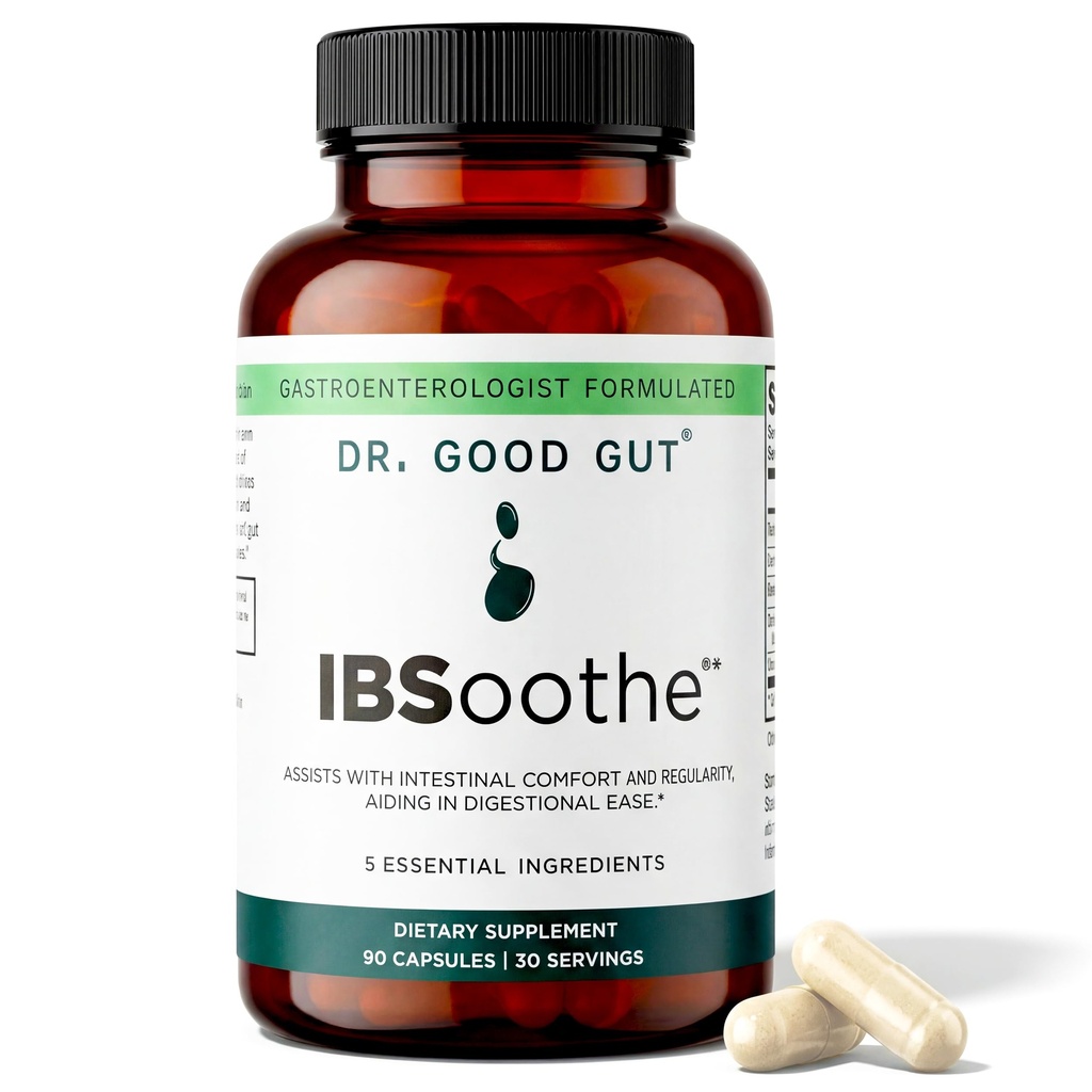 IBSoothe Digestive Health Supplement for Women & Men with Fiber, Probiotics, Enzymes & Peppermint Oil for Gas Relief, IBS/Constipation Relief 90 Capsules