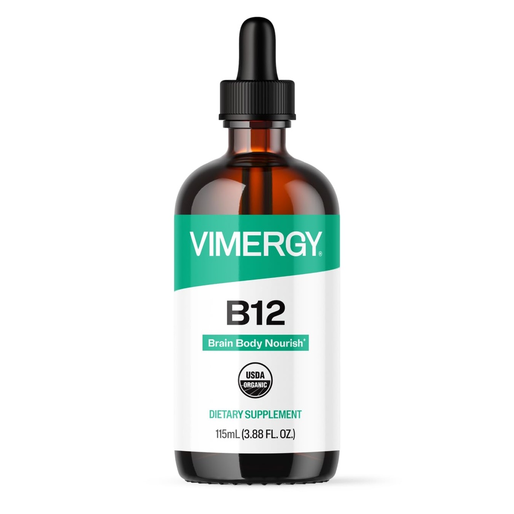 Vimergy USDA Organic Liquid Vitamin B12 Supplement 2500 mcg, Methylcobalamin & Adenosylcobalamin – Energy Support, Vegan, Non-GMO B12 Vitamins for Women & Men 115 Serving (115 mL)