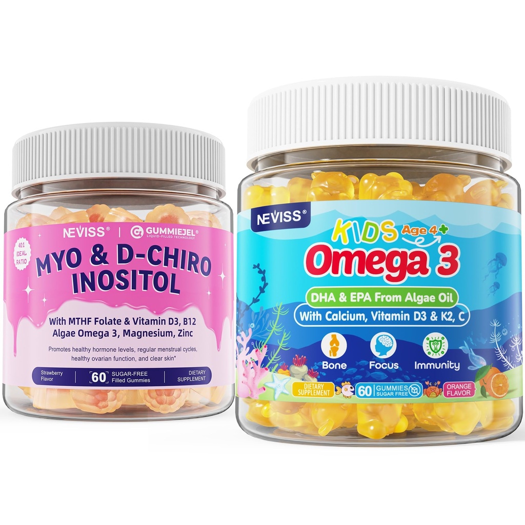 Kids Omega 3 Gummies 2 Pack + Sugar Free Inositol Gummies 1 Pack