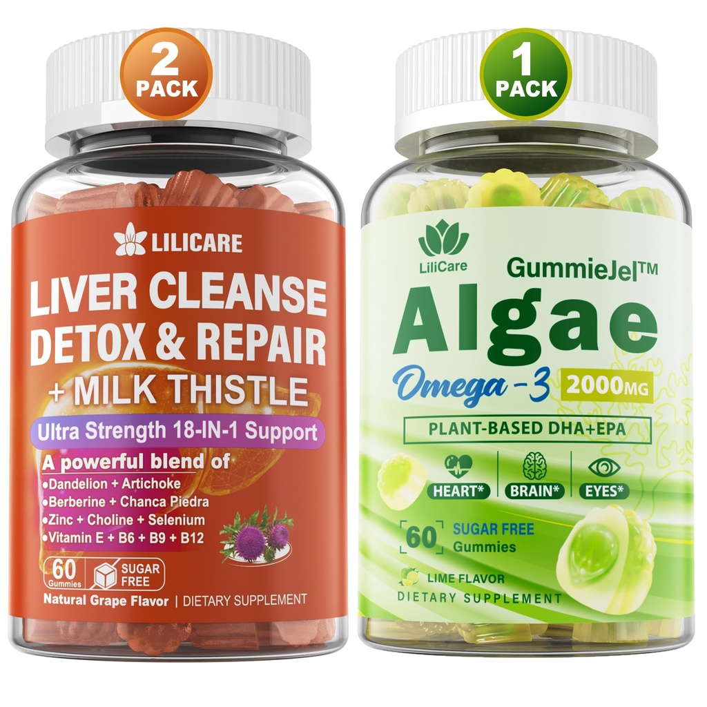 LILICARE Bundle Vegan Omega 3 Supplement Gummies & Liver Cleanse Detox & Repair Gummies