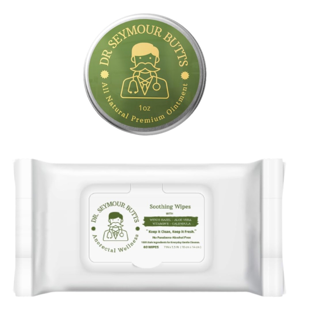Dr. Seymour Butts All Natural Ointment & Soothing Wet Wipes for Hemorrhoids & Fissures