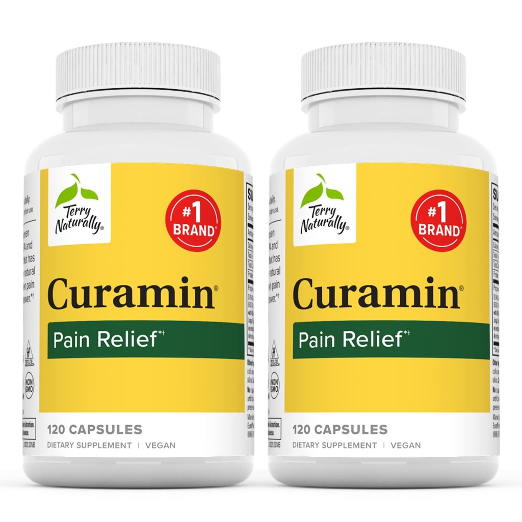 Terry Naturally Curamin (2 Pack) - 120 Vegan Capsules - Non-Addictive Pain Relief Supplement with Curcumin from Turmeric, Boswellia & DLPA - Non-GMO, Gluten-Free - 80 Total Servings