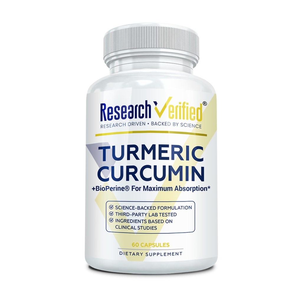 Research Verified Turmeric Curcumin Supplement with Black Pepper (BioPerine) - High Potency Curcumin - Antioxidant, Joints & Daily Wellness - 60 Vegan Turmeric Capsules - Made in USA - 1 Month Supply