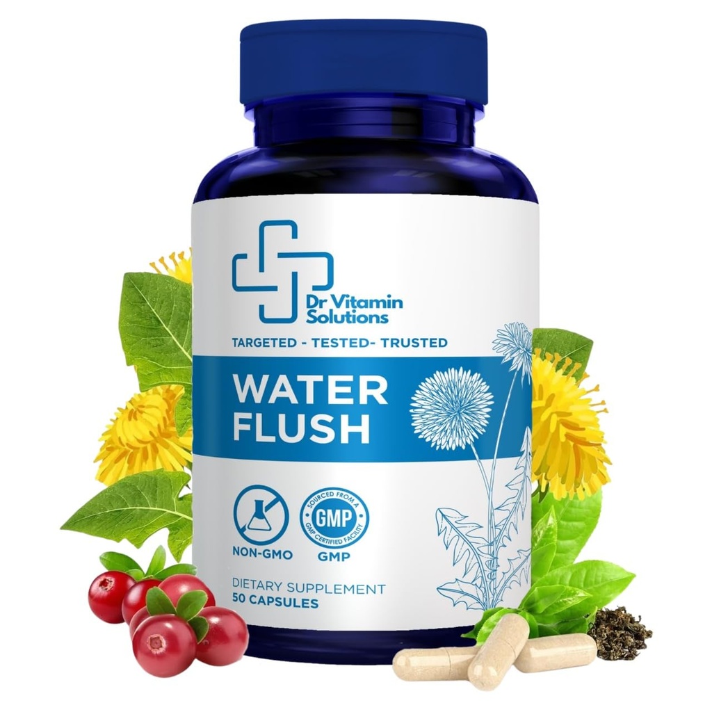 Diuretic Water Pills - Water Flush - Bloating Relief for Women & Men, Swelling & Water Retention | Natural Green Tea, Dandelion Leaf & Cranberry Detox, Water Weight Support, 50 Caps