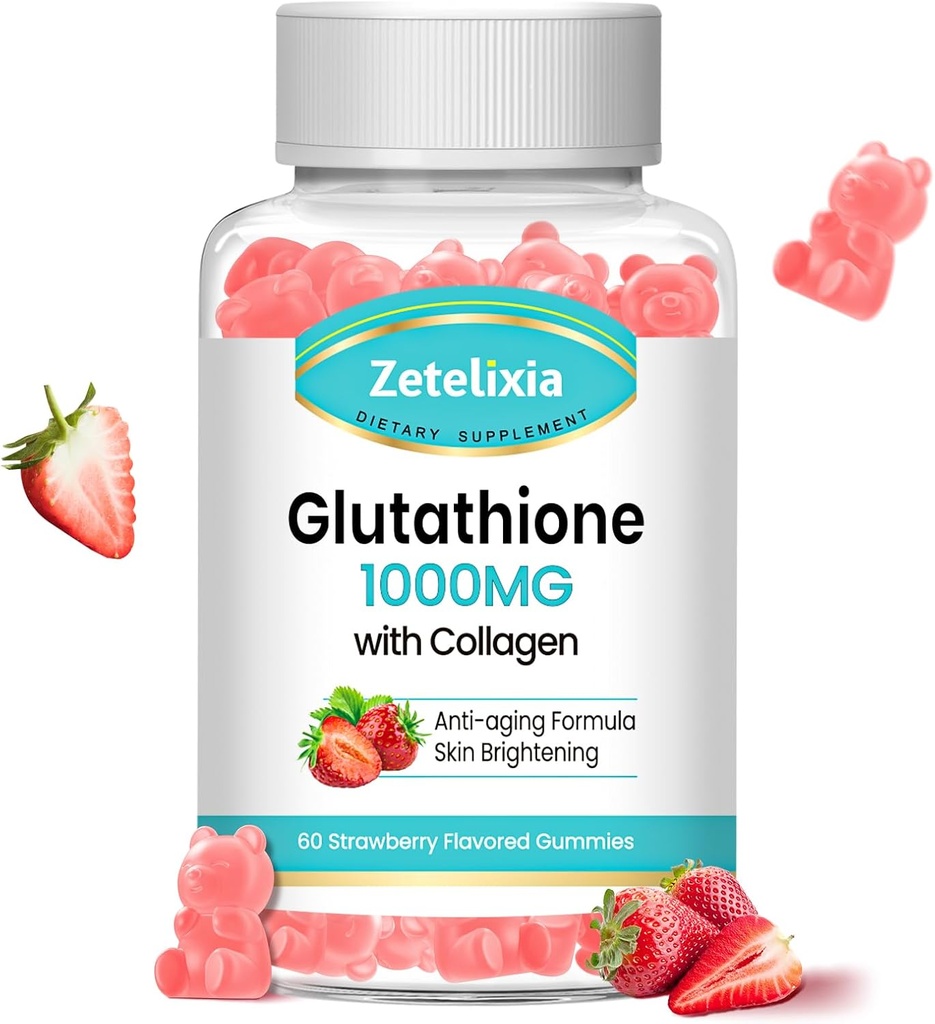 Glutathione Collagen Gummies, Collagen Gummies con vitamina C, Glutathione Supplemento per le donne, Hair Skin Nails Muscle & Joint, Anti-invecchiamento, Vegan, Sugar Free, Strawberry Flavor, 60 Conte