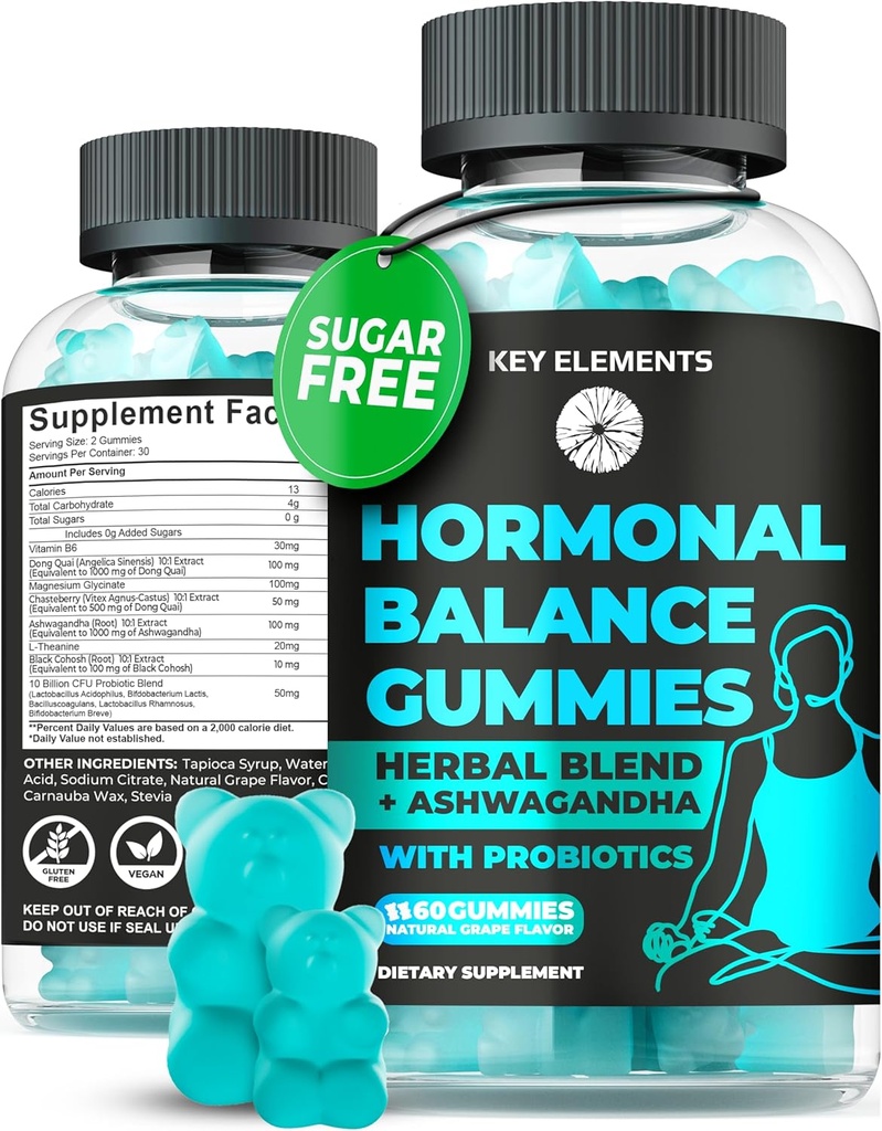 PMS Gummies Hormonal Balance Supplements for Women - Probiotyczne PMS Vitamin Menstrual Cramp Relief, Hot Flash Menopauza Support - PMS Relief z Dong Quai, Chasteberry, Black Cohosh & Ashwagandha