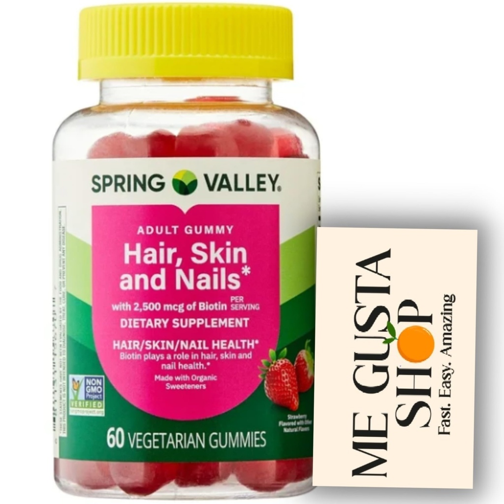 Spring Valley Biotin Vegetarian Gummies, Strawberry, 2500 mcg, 60 Count Pack of 01 + me Gusta Sticker