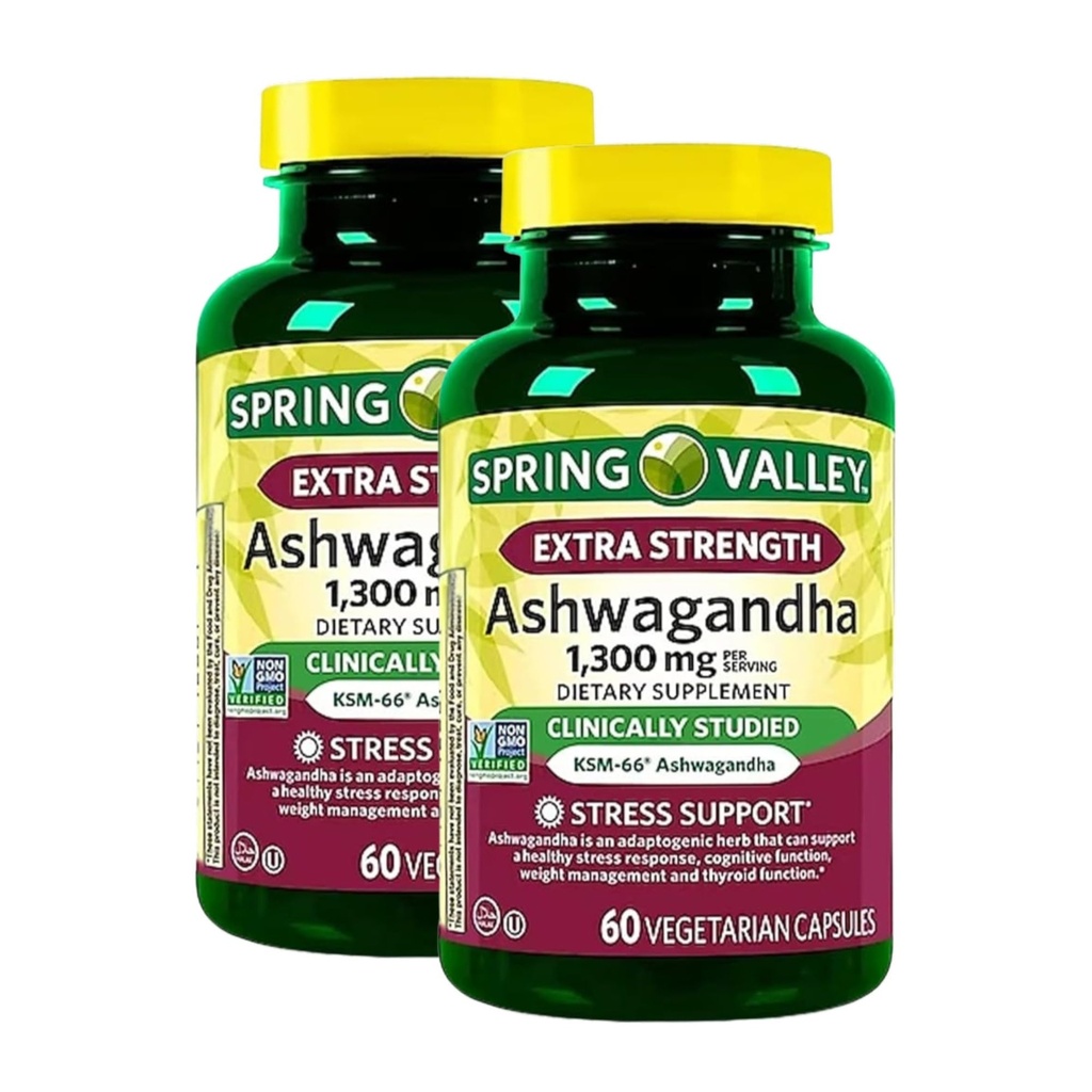 Extra Strength Ashwagandha 1300 mg – 60 Vegetarian Capsules, Ashawanda Capsulas, Ashwagandha Supplements for Women and Men, Gluten Free, Non-GMO (Pack of 2)