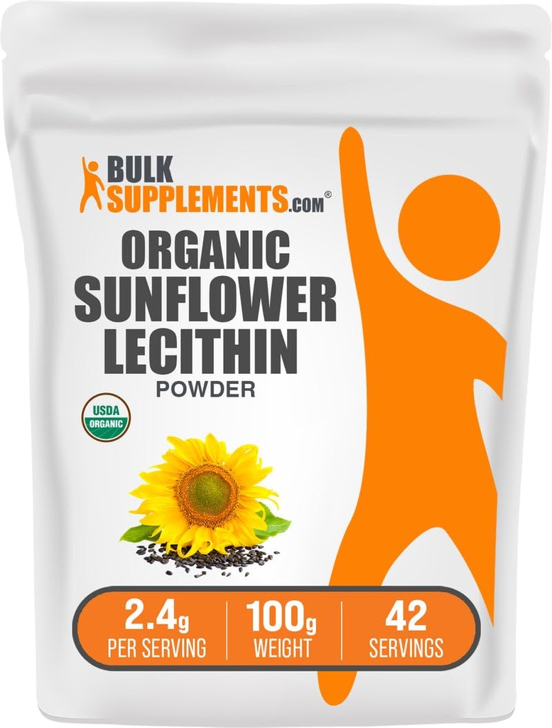 BulkSupplements.com Organic Sunflower Lecithin Powder - Sunflower Lecithin Supplement, Nutritional Supplement, Food Grade - Vegan & Gluten Free, 2.4g per Serving, 100g (3.5 oz) (Pack of 1)