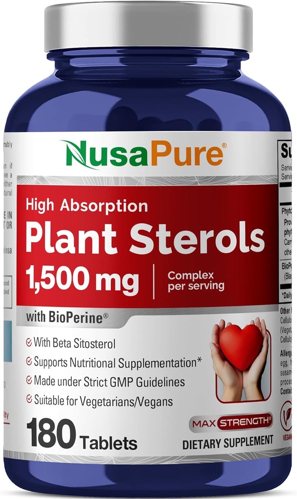 NusaPure Plant Sterols 1500 мг - 180 таблеток (Non-GMO, Vegan) Бета Sitosterol, Біоперин