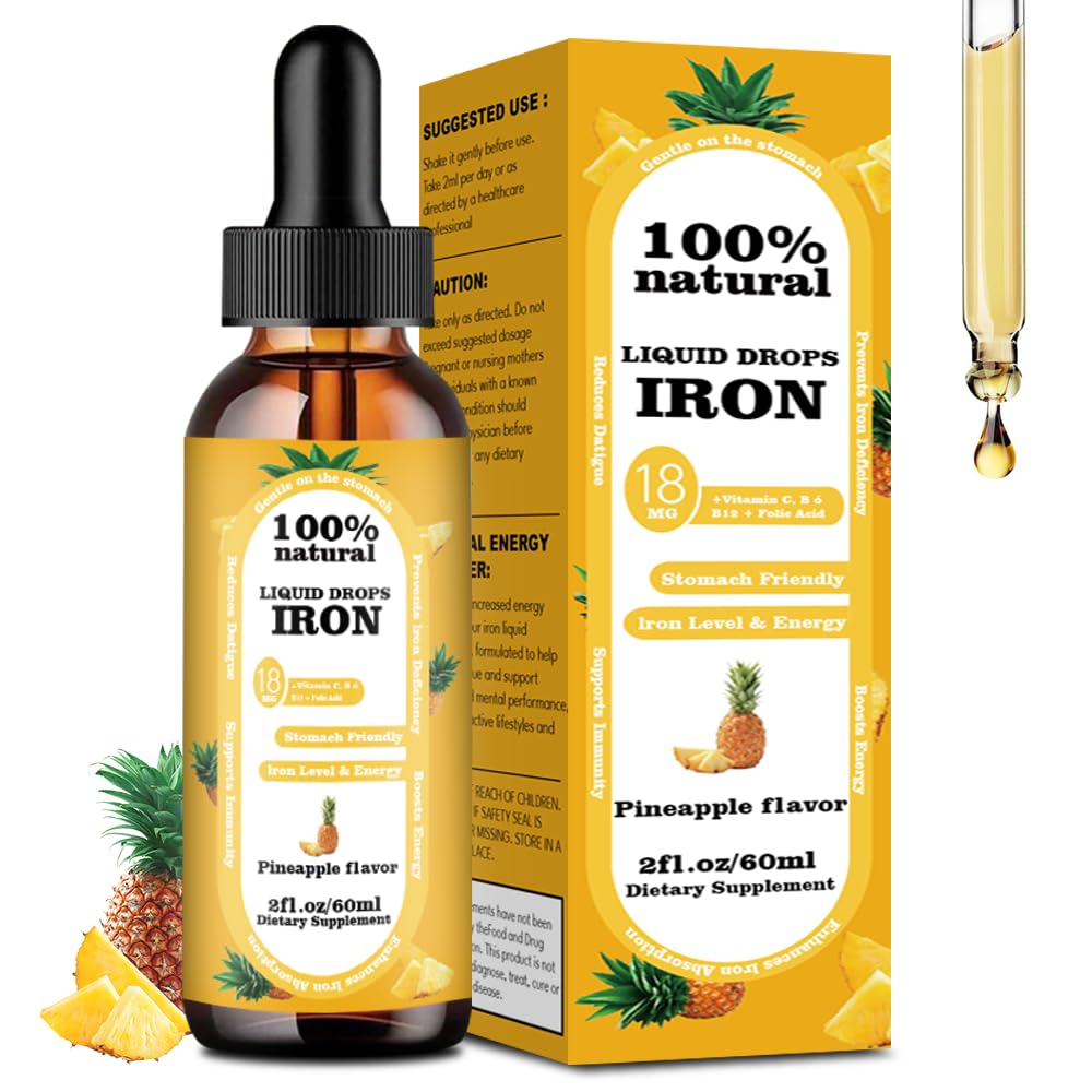 Iron Supplement Drops, Rich in Vitamin C, Suitable for Both Men and Women. This high-Concentration Formula Helps Promote red Blood Cell Production, and Helps Alleviate Fatigue. Non-GMO, Gluten Free.